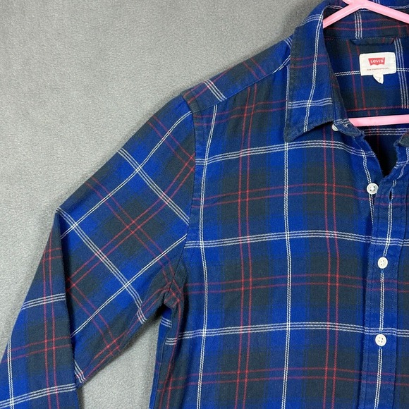 Vintage Levis Shirt Mens S Blue Plaid Flannel Long Sleeve Button Up Shirt - Picture 3 of 13